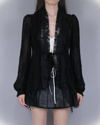 MOONLIT VEIL BLOUSE — BLACK