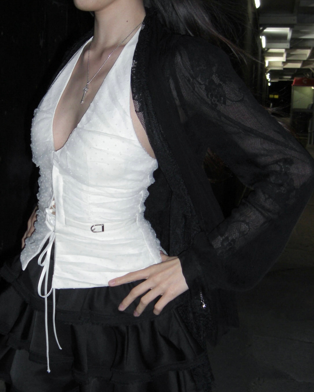 MOONLIT VEIL BLOUSE — BLACK