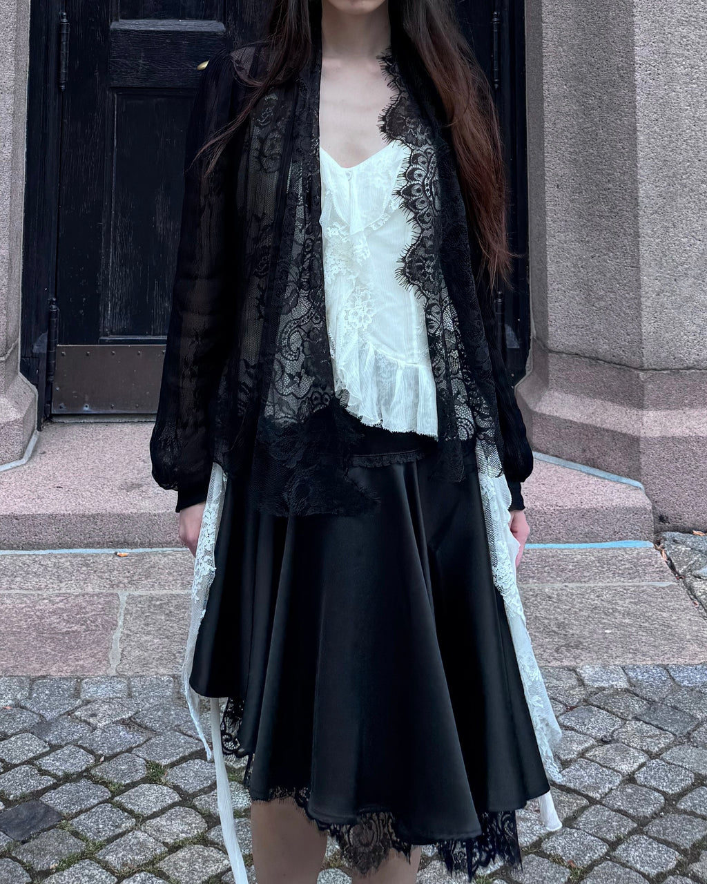 MOONLIT VEIL BLOUSE — BLACK